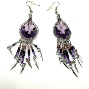 Purple and Silver Dangle Earrings dream catcher earrings